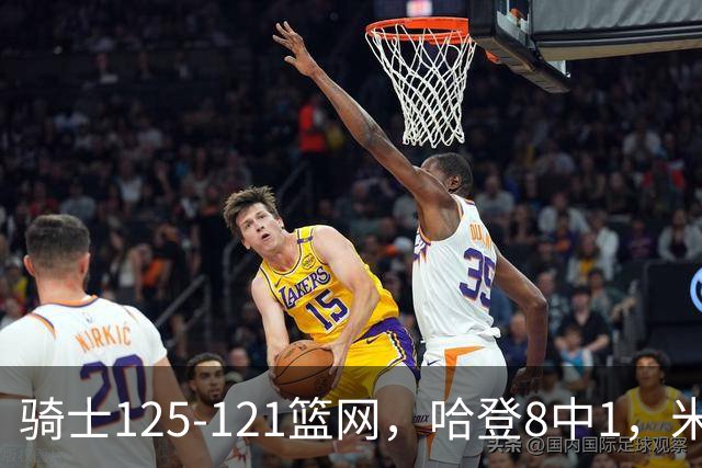 骑士125-121篮网，哈登8中1，米切尔22+5，小波特28分